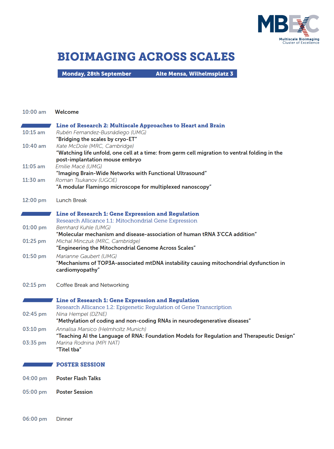 MBExC Symposium "Bioimaging across Scales" Scientific Programme