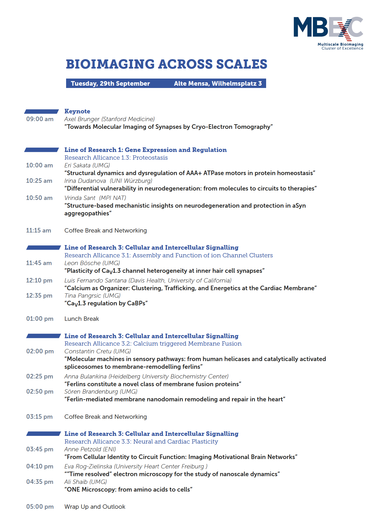 MBExC Symposium "Bioimaging across Scales" Scientific Programme
