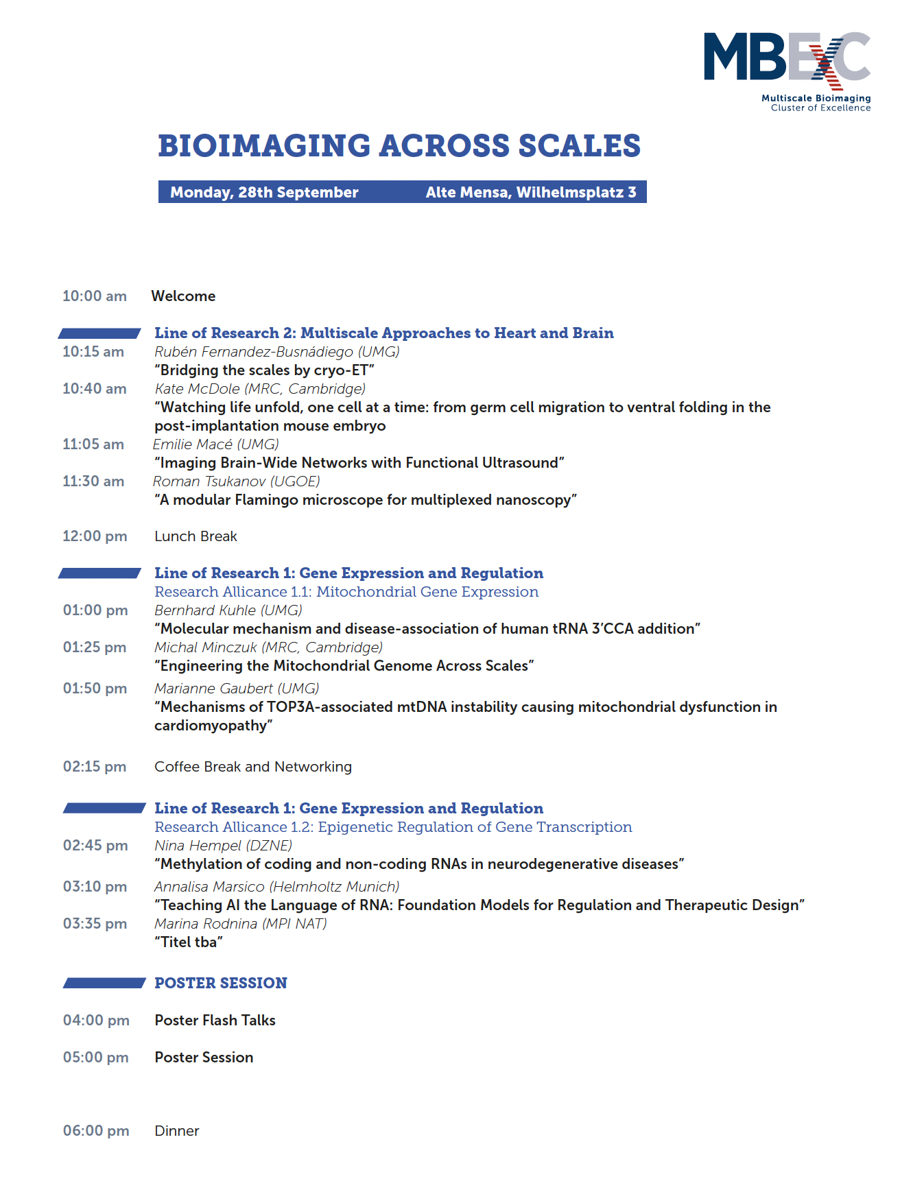 MBExC Symposium "Bioimaging across Scales" Scientific Programme