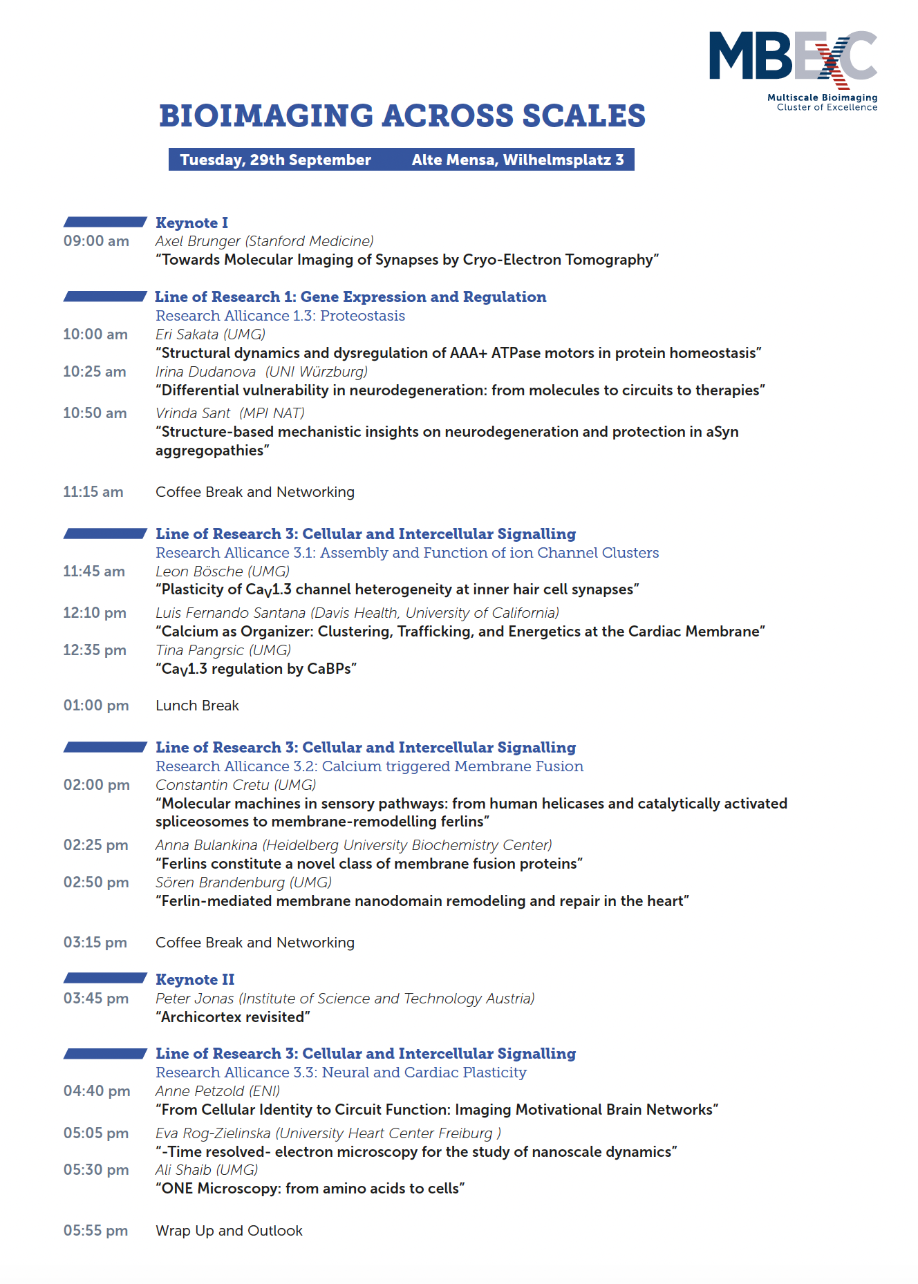 MBExC Symposium "Bioimaging across Scales" Scientific Programme